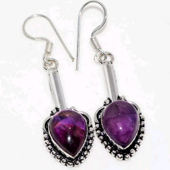 Hand Crafted Jewelry - GENUINE Amethyst handmade silver earrings